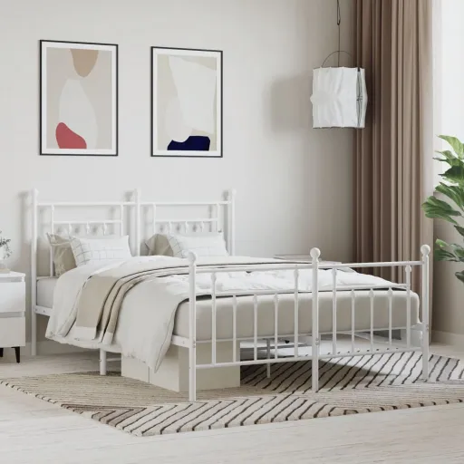 Estrutura de Cama com Cabeceira e Pés 140x190 cm Metal Branco