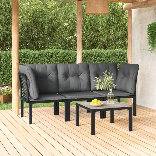 Conjunto Lounge de Jardim Vime PE Preto e Cinzento (4 pcs)