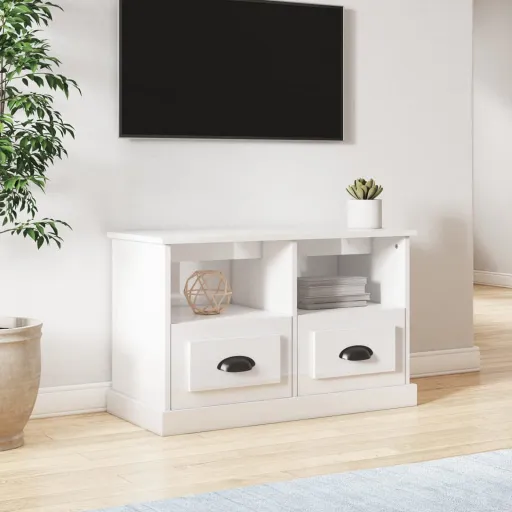 Móvel de TV 80x35x50 cm Derivados de Madeira Branco Brilhante