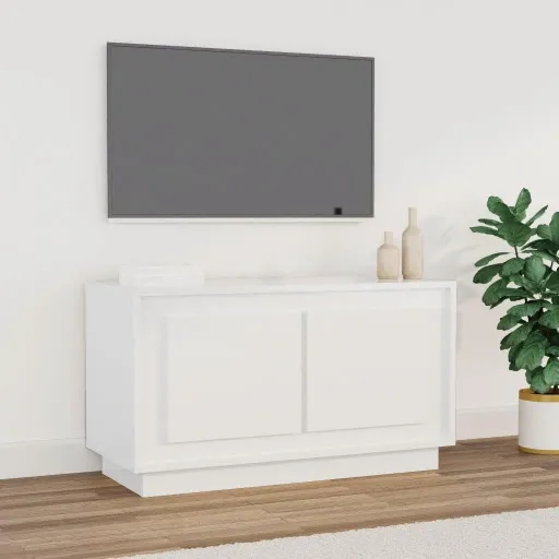 Móvel de TV 80x35x45 cm Derivados de Madeira Branco Brilhante