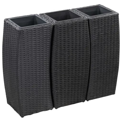 Vasos/Floreiras de Jardim   Vime PE Preto (3 pcs)