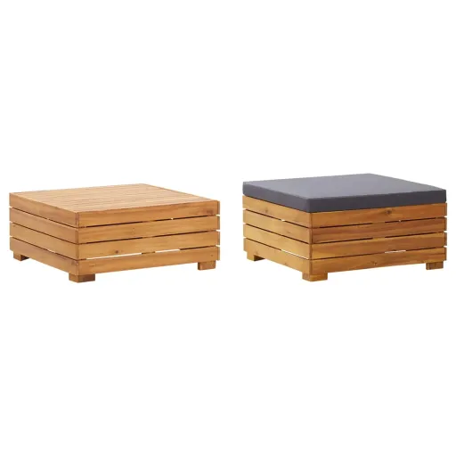 Conjunto Mesa e Apoio de Pés Jardim c/ Almofadão Acácia Maciça