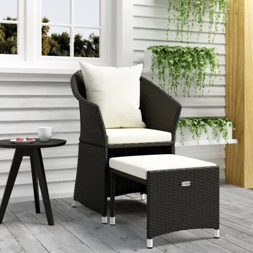 Conjunto Lounge de Jardim c/ Almofadões Vime PE Preto (2 pcs)