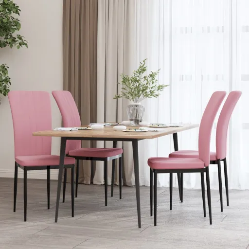 Cadeiras de Jantar   Veludo Rosa (4 pcs)