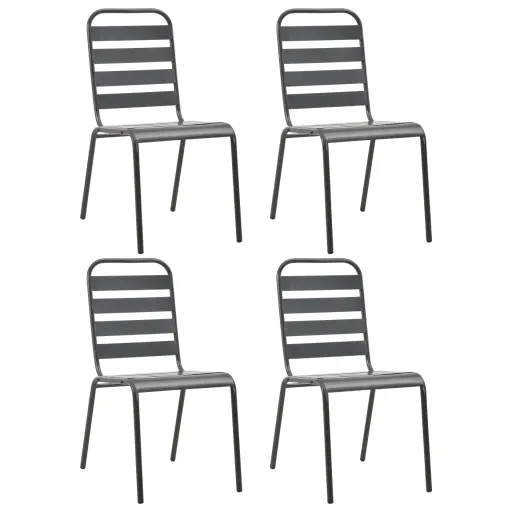 Cadeiras de Jardim Design Ripado   Aço Cinzento-Escuro (4 pcs)