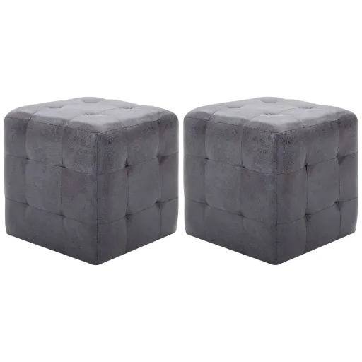 Pufe   30x30x30 cm Camurça Artificial Cinzento (2 pcs)