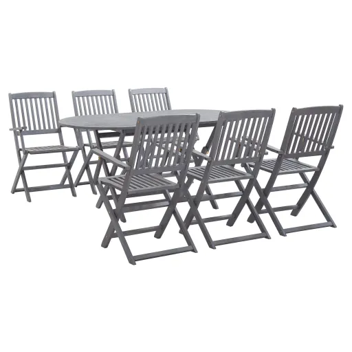 Conjunto de Jantar Jardim Madeira Acácia Maciça Cinzento (7 pcs)