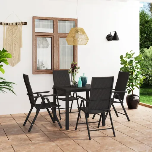 Conjunto de Jantar para Jardim Preto (5 pcs)