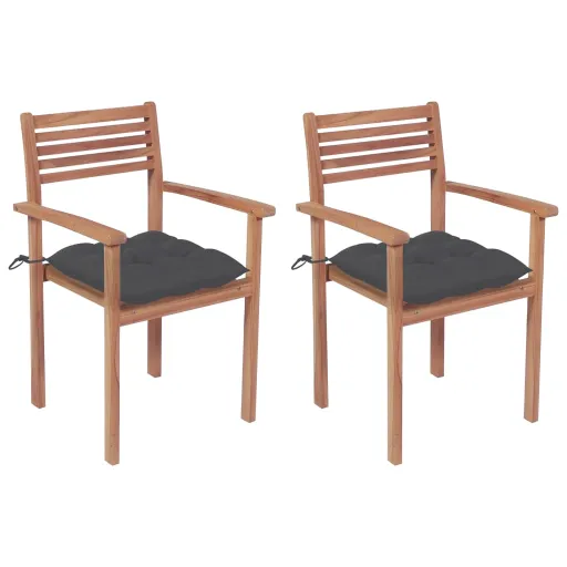 Cadeiras de Jardim c/ Almofadões Antracite   Teca Maciça (2 pcs)