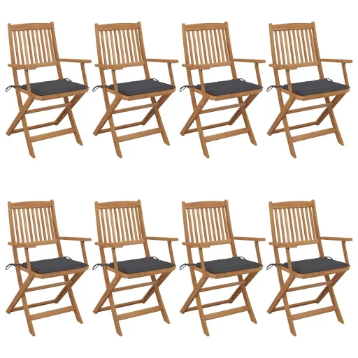 Cadeiras de Jardim Dobráveis   c/ Almofadões Acácia Maciça (8 pcs)