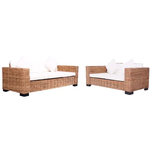 Conjunto Sofás de Jardim com Almofadões Vime Natural (2 pcs)