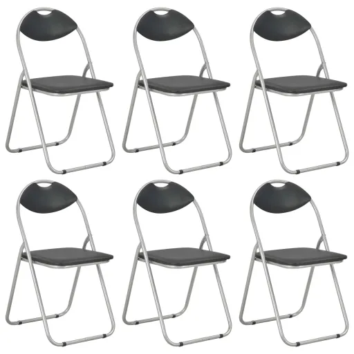 Cadeiras de Jantar Dobráveis   Couro Artificial Preto (6 pcs)