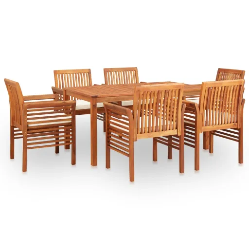 Conjunto de Jantar Exterior c/ Almofadões Acácia Maciça (7 pcs)