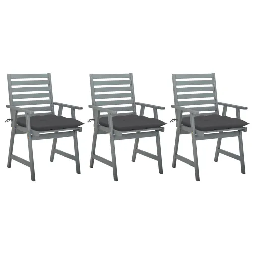 Cadeiras de Jantar p/ Jardim   c/ Almofadões Acácia Maciça (3 pcs)