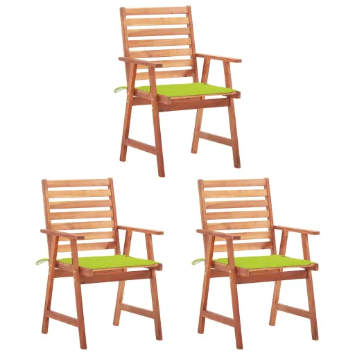 Cadeiras de Jantar p/ Jardim   c/ Almofadões Acácia Maciça (3 pcs)