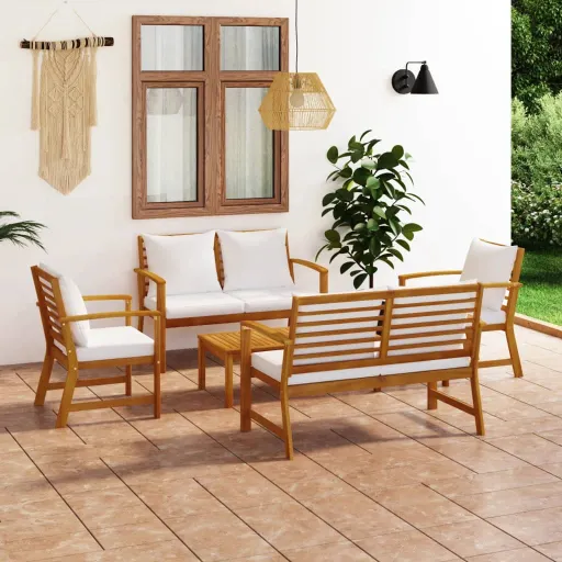 Conjunto Lounge de Jardim c/ Almofadões Acácia Maciça (5 pcs)