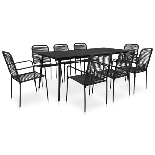 Conjunto de Jantar p/ Jardim Corda de Algodão e Aço Preto (9 pcs)