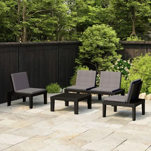 Conjunto Lounge de Jardim c/ Almofadões Plástico Cinzento (4 pcs)