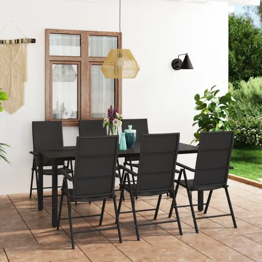 Conjunto de Jantar para Jardim Preto (7 pcs)