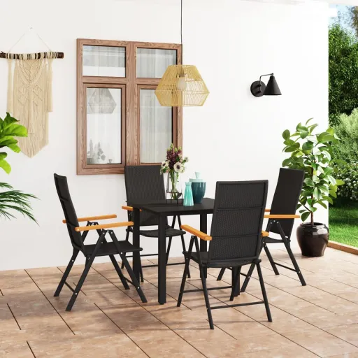 Conjunto de Jantar para Jardim Preto e Castanho (5 pcs)