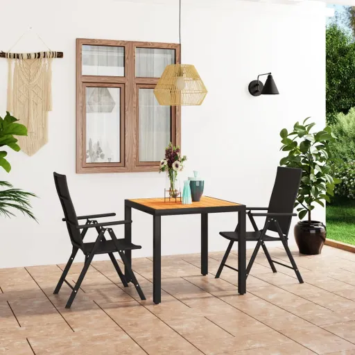 Conjunto de Jantar para Jardim Preto e Castanho (3 pcs)