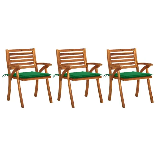 Cadeiras de Jantar Jardim c/ Almofadões   Acácia Maciça (3 pcs)