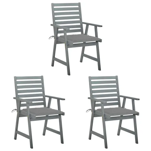 Cadeiras de Jantar p/ Jardim   c/ Almofadões Acácia Maciça (3 pcs)