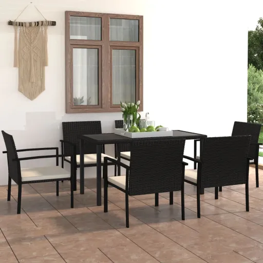 Conjunto de Jantar para Jardim Vime PE Preto (7 pcs)