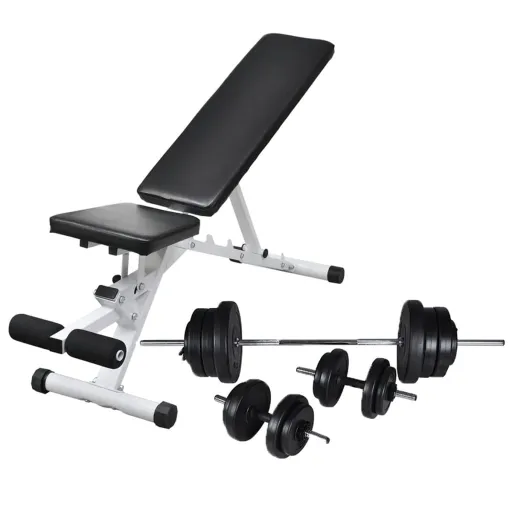 Banco Musculação c/ Conjunto de Barras e Halteres 60,5 kg