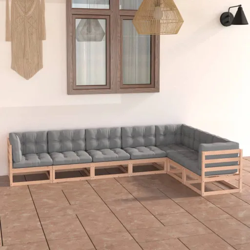 Conjunto Lounge de Jardim c/ Almofadões Pinho Maciço (7 pcs)