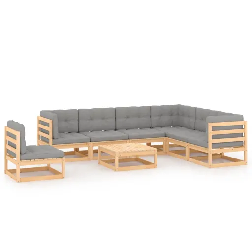 Conjunto Lounge de Jardim c/ Almofadões Pinho Maciço (8 pcs)