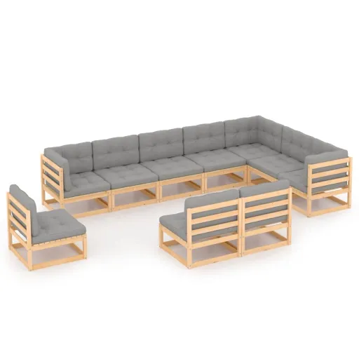 Conjunto Lounge de Jardim c/ Almofadões Pinho Maciço (10 pcs)