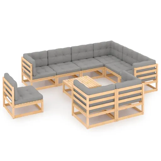 Conjunto Lounge de Jardim c/ Almofadões Pinho Maciço (10 pcs)