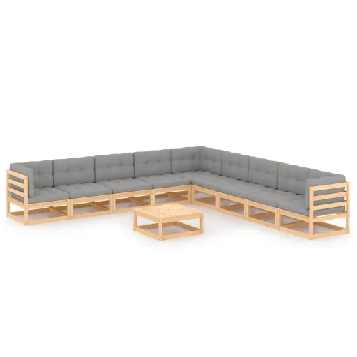 Conjunto Lounge de Jardim c/ Almofadões Pinho Maciço (10 pcs)