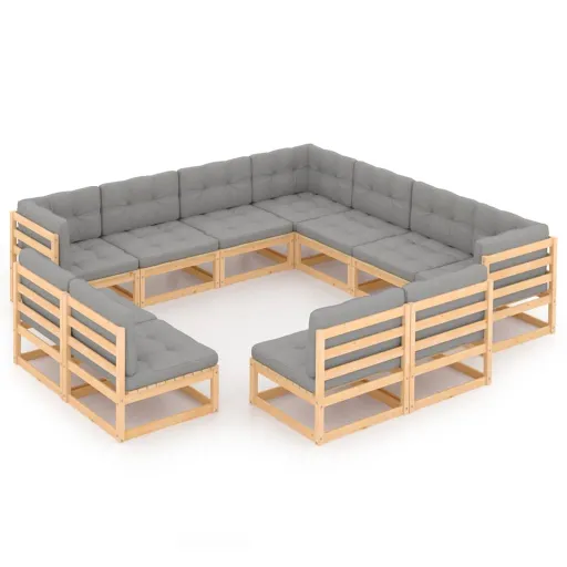 Conjunto Lounge de Jardim c/ Almofadões Pinho Maciço (11 pcs)