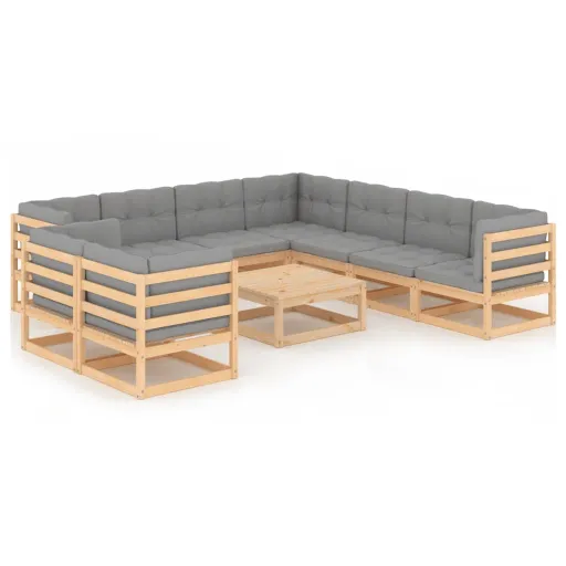 Conjunto Lounge de Jardim c/ Almofadões Pinho Maciço (10 pcs)