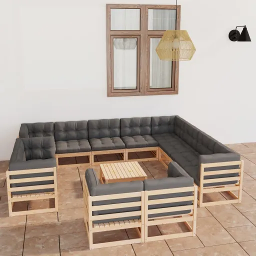 Conjunto Lounge de Jardim c/ Almofadões Pinho Maciço (13 pcs)