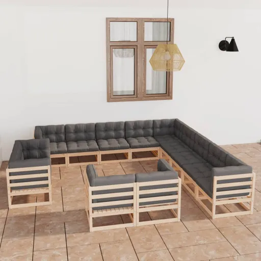 Conjunto Lounge de Jardim c/ Almofadões Pinho Maciço (13 pcs)