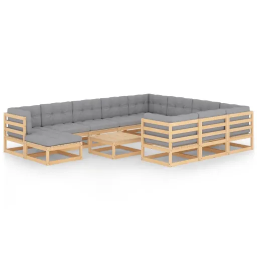 Conjunto Lounge de Jardim com Almofadões Pinho Maciço (12 pcs)