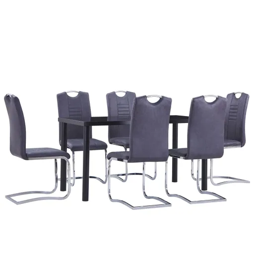 Conjunto de Jantar Camurça Artificial Cinzento (7 pcs)