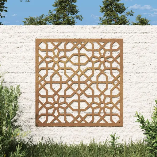 Decoração p/ Muro de Jardim 55x55 cm Aço Corten Design Árabe