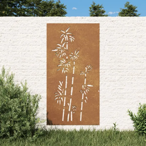 Decoração p/ Muro de Jardim 105x55 cm Aço Corten Design Bambu