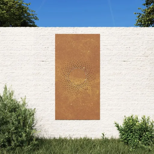 Decoração p/ Muro de Jardim 105x55 cm Aço Corten Design Sol