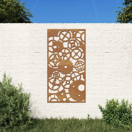 Decoração p/ Muro Jardim 105x55cm Aço Corten Design Engrenagens