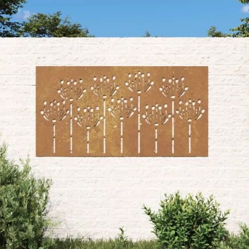 Decoração p/ Muro de Jardim 105x55 cm Aço Corten Design Flores