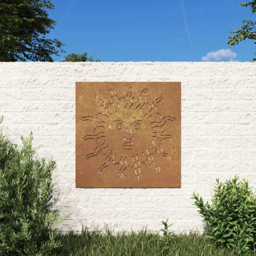 Decoração p/ Muro de Jardim 555x55 cm Aço Corten Design Sol