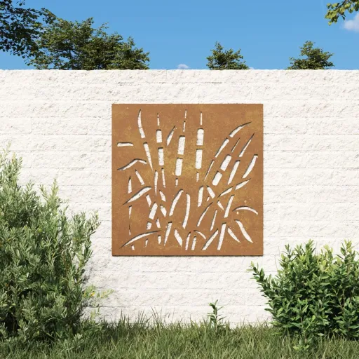 Decoração p/ Muro de Jardim 555x55 cm Aço Corten Design Relva