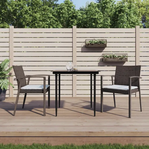 Cadeiras Jardim + Almofadões   56,5x57x83cm Vime PE Castanho (2 pcs)