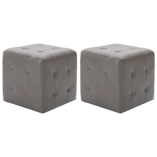 Pufe   30x30x30 cm Couro Artificial Cinzento (2 pcs)