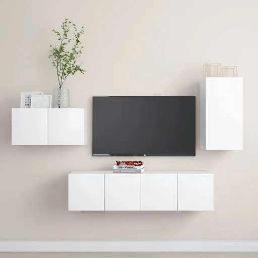 Conjunto de Móveis de TV Derivados de Madeira Branco (4 pcs)